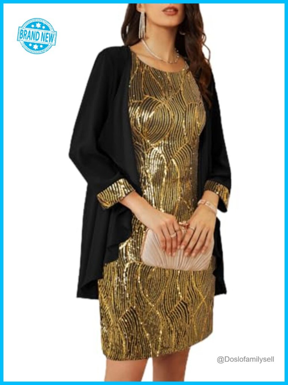 Sequin Bodycon Formal Dress with Jacket Sleeveless Crew Neck Knee Length